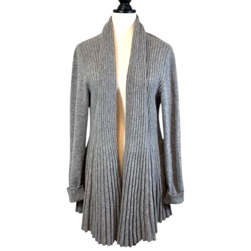 Lafayette 148 New York Taupe Grey Wool Cashmere Knit Open Front Cardigan Medium